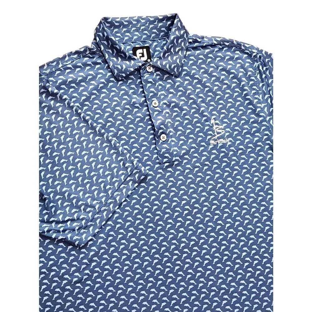 FJ Footjoy mens medium DOLPHIN print  *Club embroidery and FJ Logo blue white